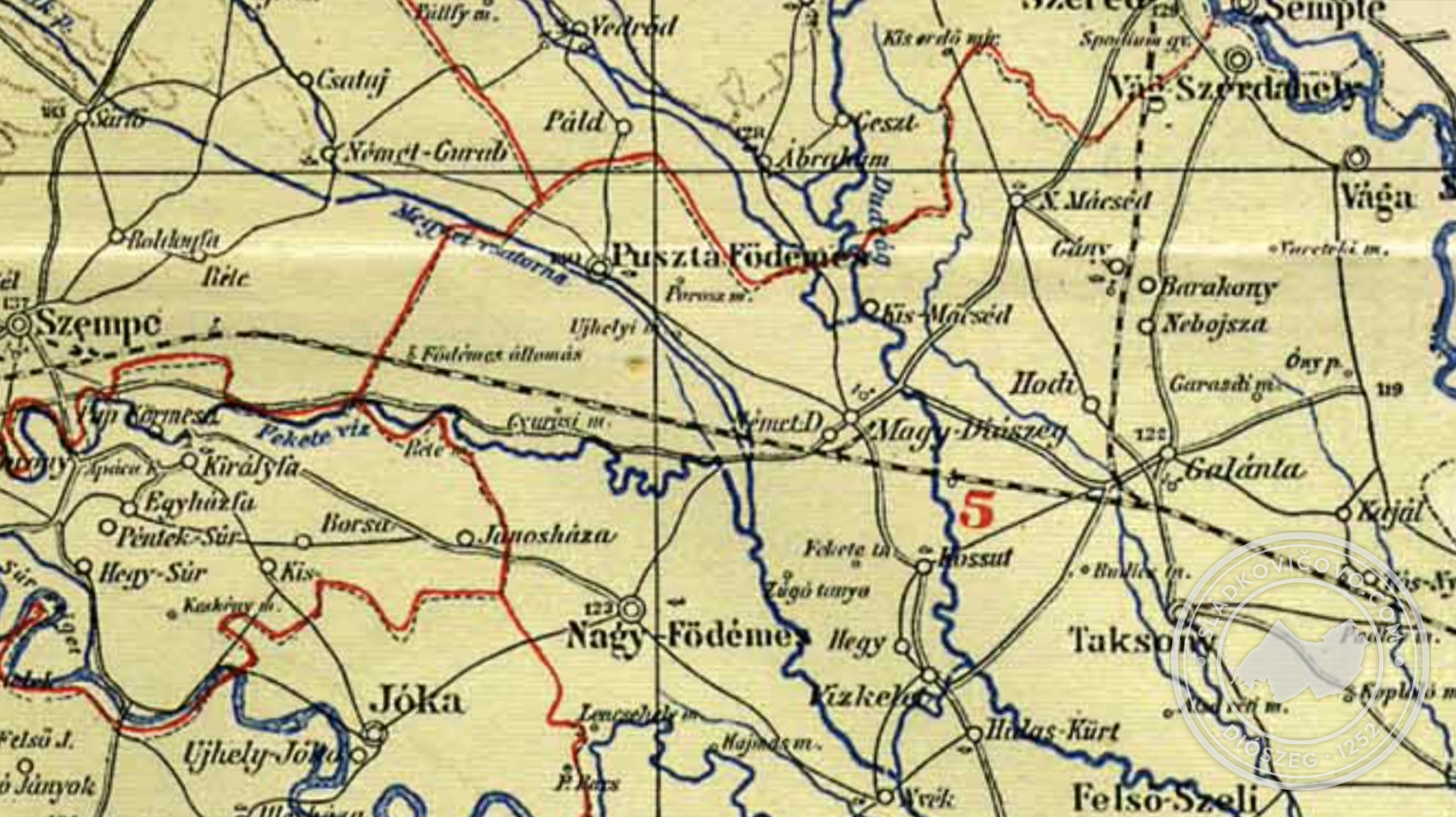 Na mape z roku 1897 (Pallas lexikon) Maďarský a Nemecký Diószeg ešte ako dve samostatné obce.