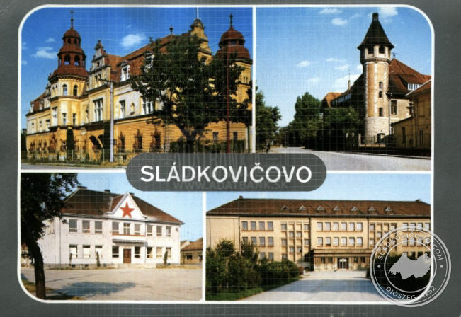 Na pohľadnici z roku 1970 sú fotografie kaštieľa, riaditeľstva cukrovaru, kultúrneho domu a Základnej deväťročnej školy.
